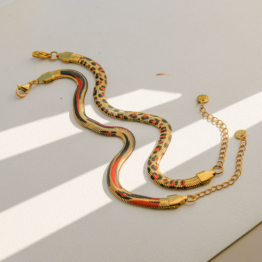Pulsera de cadena de serpiente con estampado de leopardo geométrico para mujer, chapada en acero inoxidable, conjunto de joyas minimalistas y elegantes