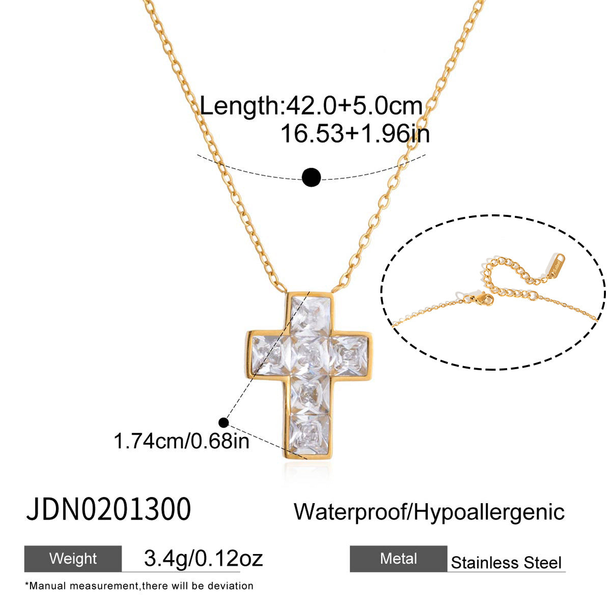 Elegant Minimalist Geometric Cross Stainless Steel PVD Necklace with Cubic Zirconia for Women