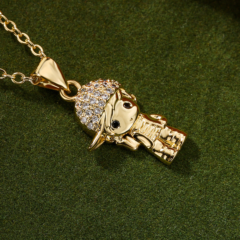 Simpatico ciondolo geometrico irregolare per donna e uomo, base in rame con placcatura in oro vero e intarsio in zircone