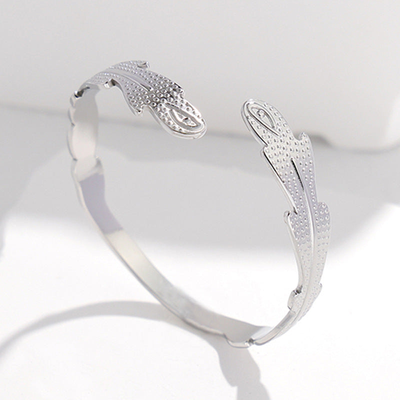 Adjustable Titanium Steel Bracelet for Women with Geometric Line Design Electroplated Finish Statement Cuff