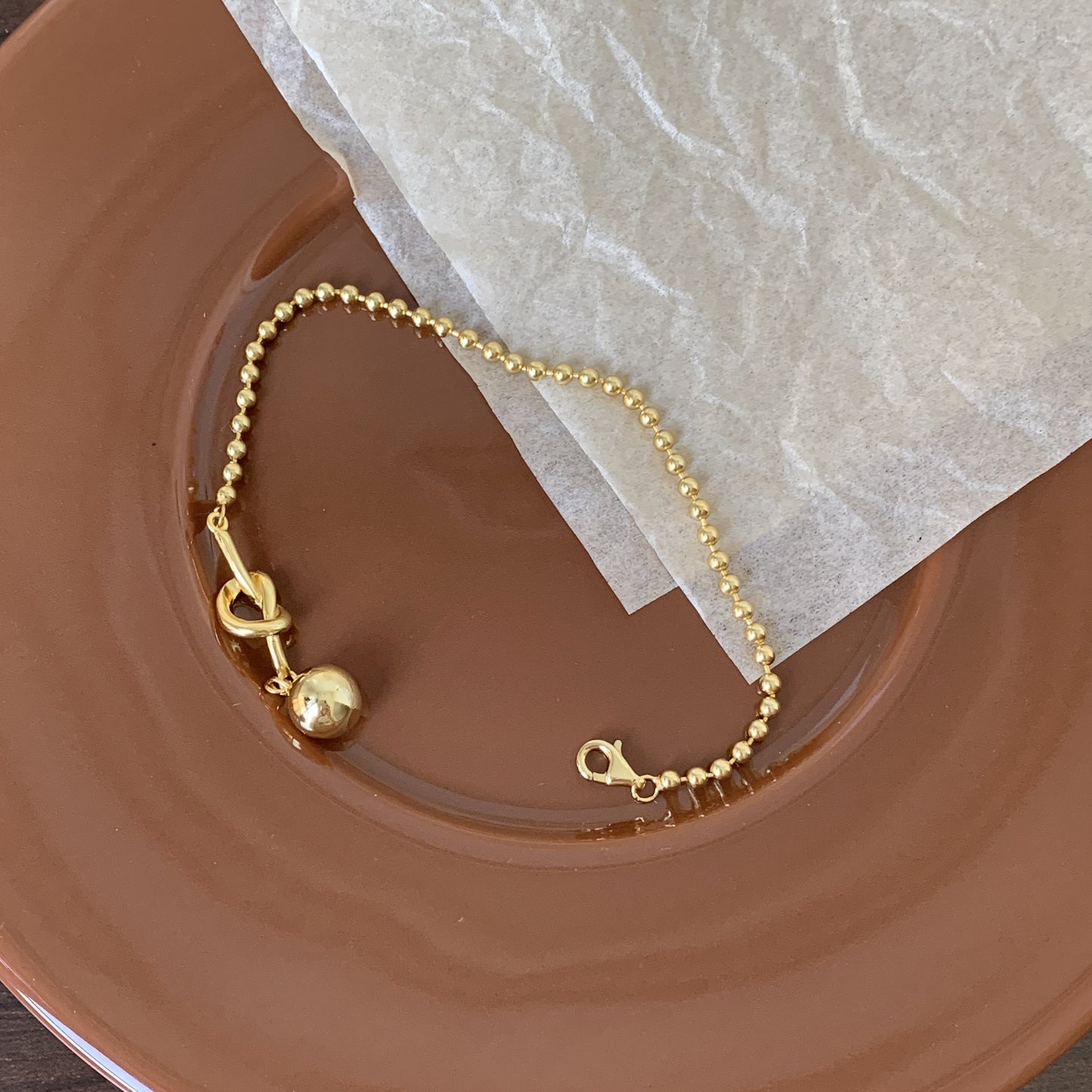Minimalist 925 Sterling Silver Geometric Heart Knot Beaded Bracelet