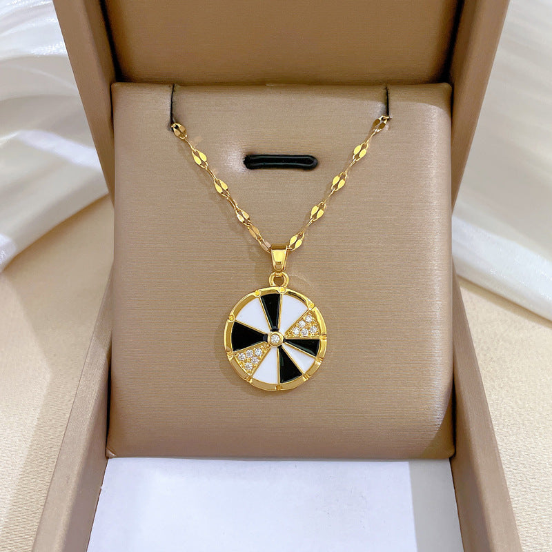 Luxury Minimalist Sweet Geometric Titanium Steel Stainless Steel Necklace with Rhinestone Inlay for Women