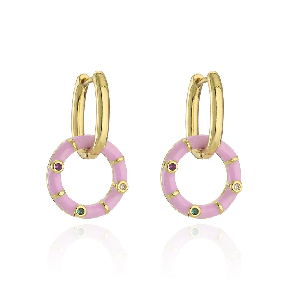 Orecchini Geometri Boho in Rame Placcati Oro 18K con Finitura a Smalto, Dettagli in Strass, Design Fresco e Carino