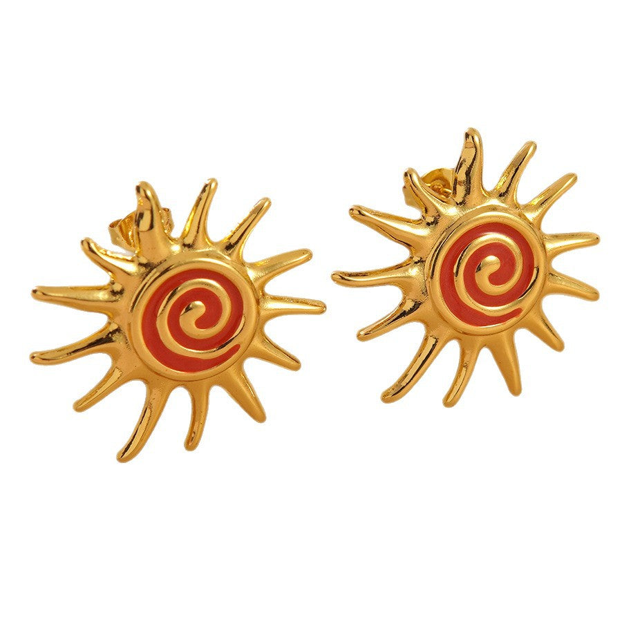 Aretes de turbina solar de acero inoxidable con goteo de aceite coloridos Sweet Streetwear