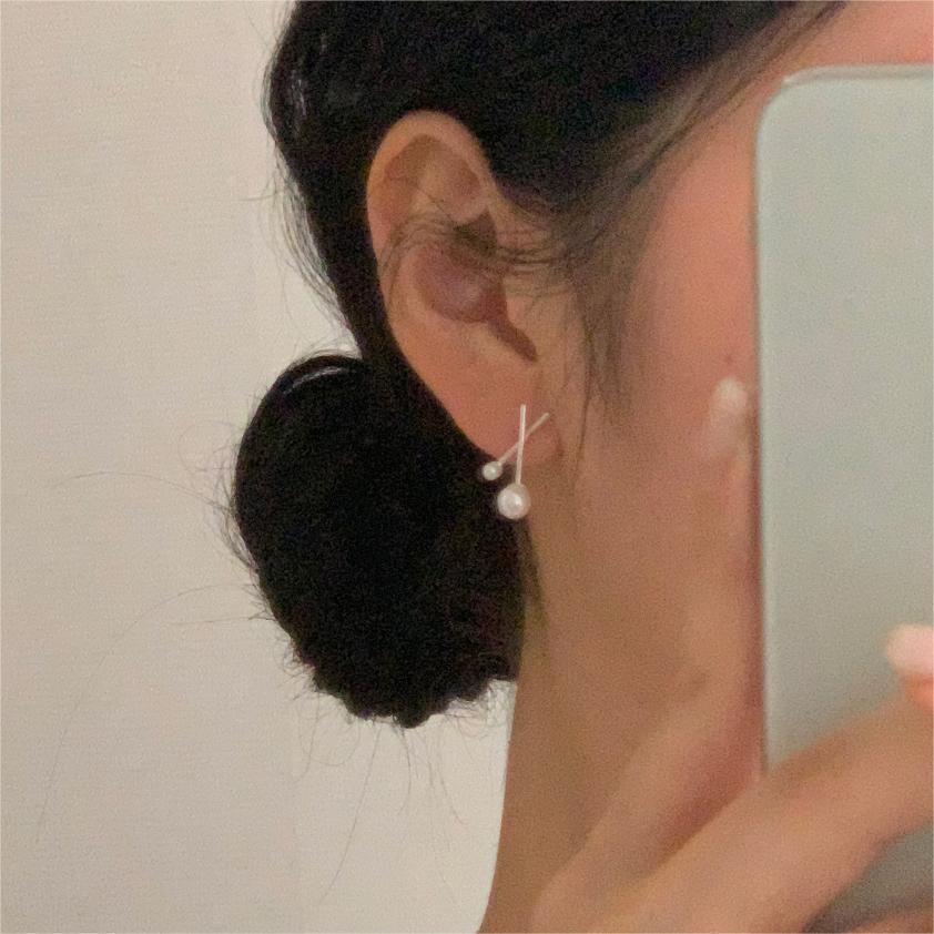 Minimalist Sweet 925 Sterling Silver Plated Geometric Letter Pearl Stud Earrings