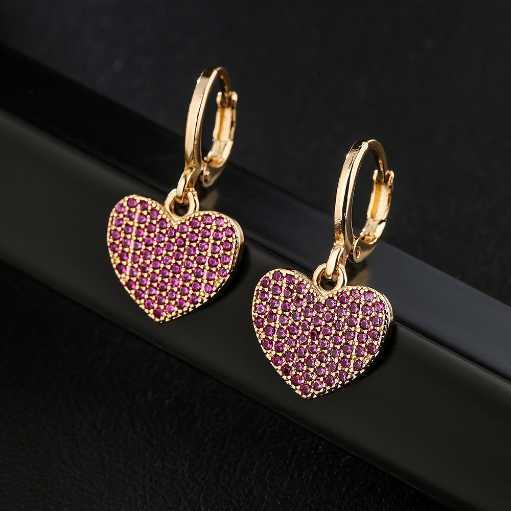 Minimalist Heart-Shaped Copper Earrings with 18K Gold Plating and Zircon Inlay