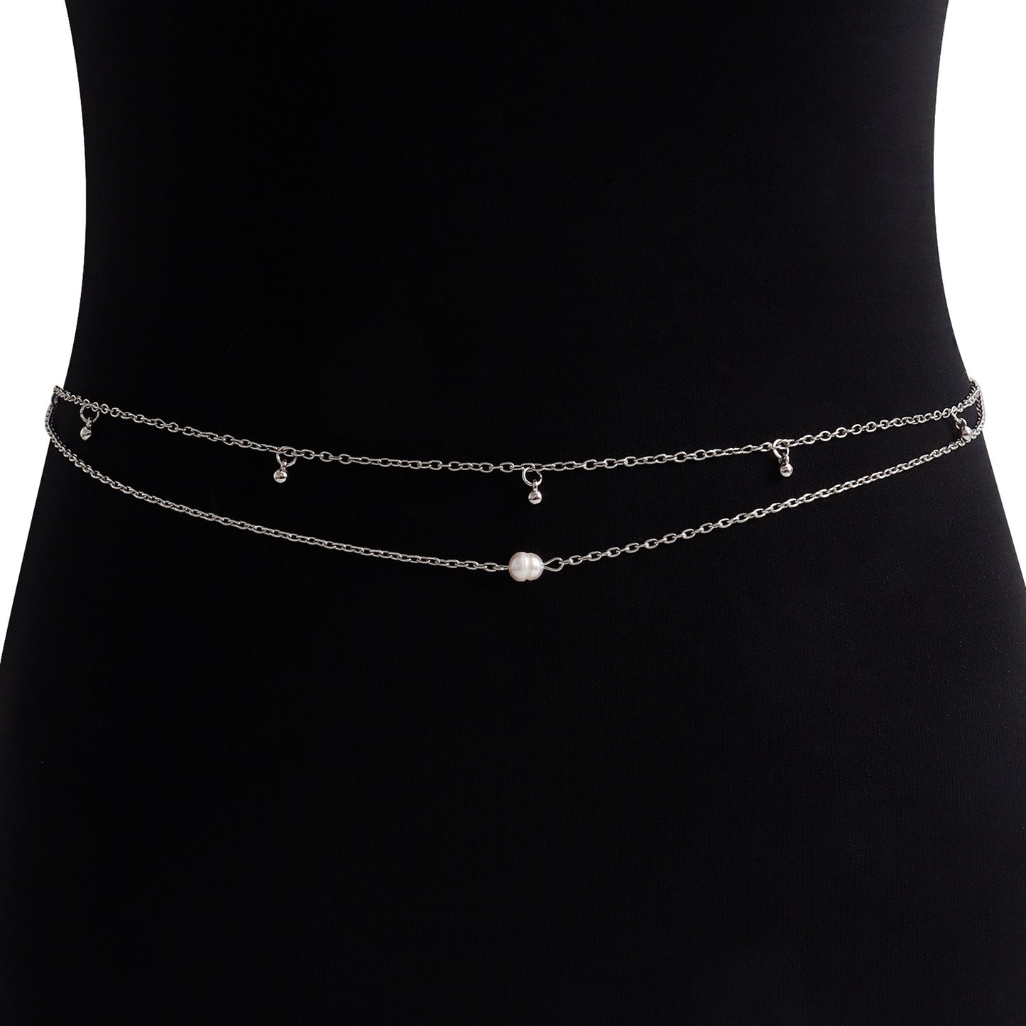 Vintage Punk Double-Layer Geometric Beaded Metal Waist Chain for Women with Adjustable Length