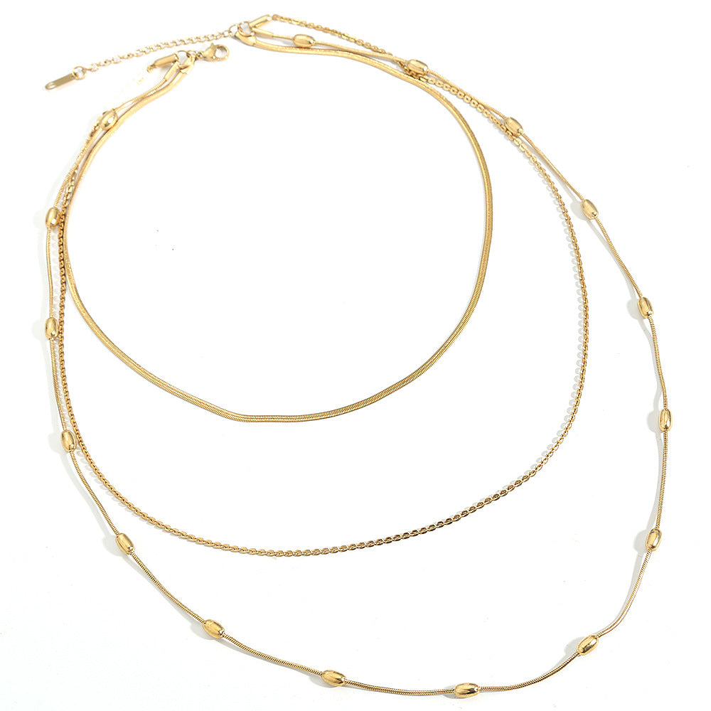Collana a catena a serpente a triplo strato in acciaio inossidabile geometrica minimalista da donna con finitura placcata