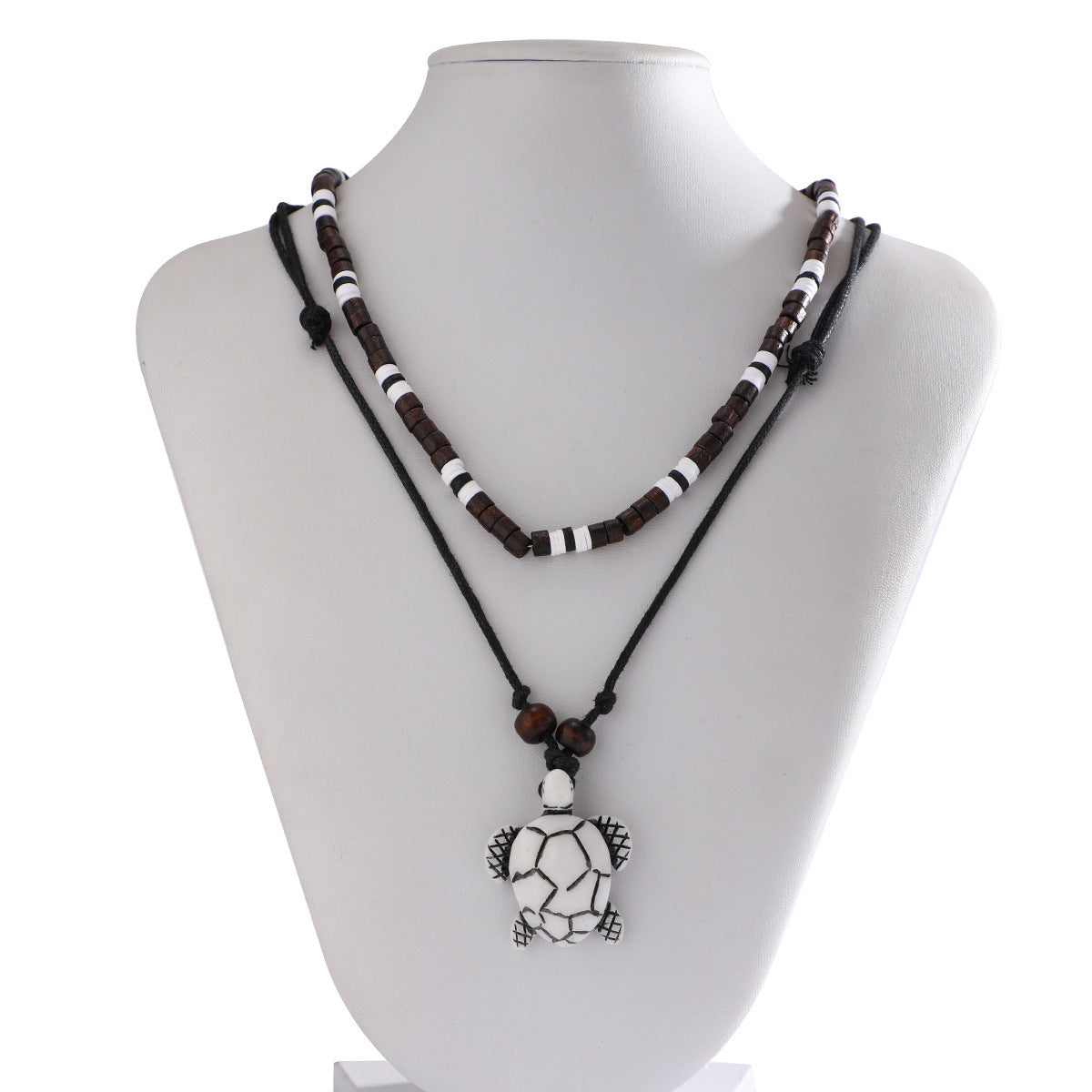 Vintage Butterfly Wood Bead Necklace with Alloy Pendant and Turquoise Inlay for Women