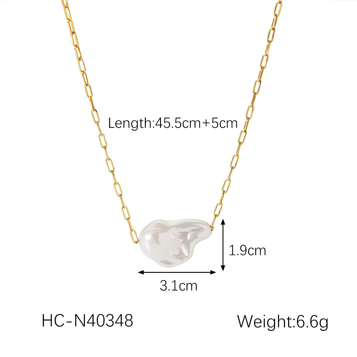 Ins Style 18K Gold Plated Stainless Steel Cross Chain Baroque Pearl Pendant Necklace for Women