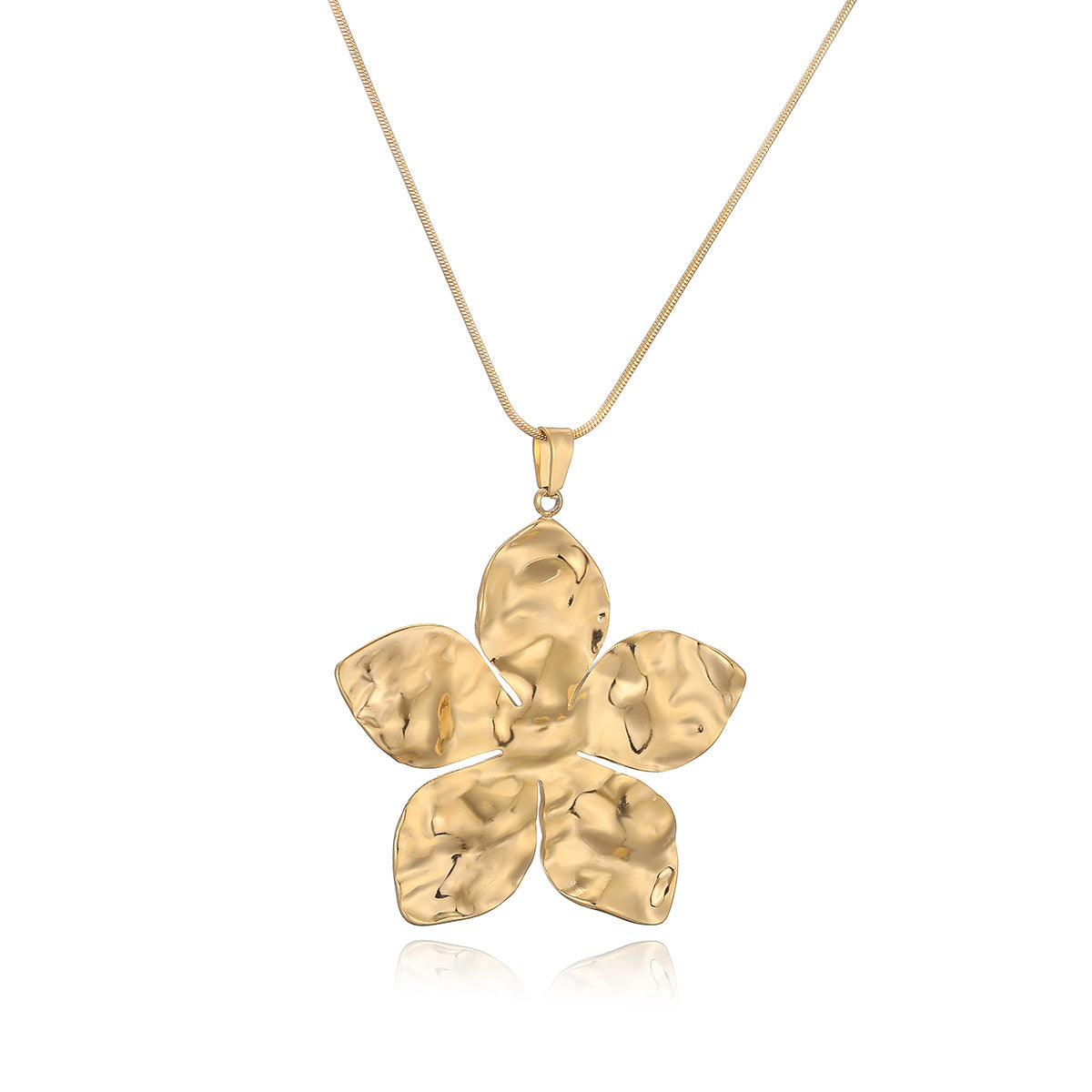 Minimalist Sunflower Pendant Necklace for Women in Titanium Steel with Gold Plating Geometric Irregular Design
