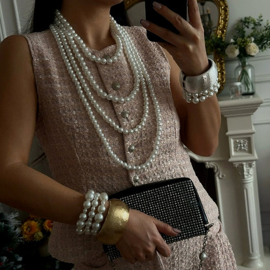 Elegant Multi-Layer Imitation Pearl Beaded Tassel Necklace for Women