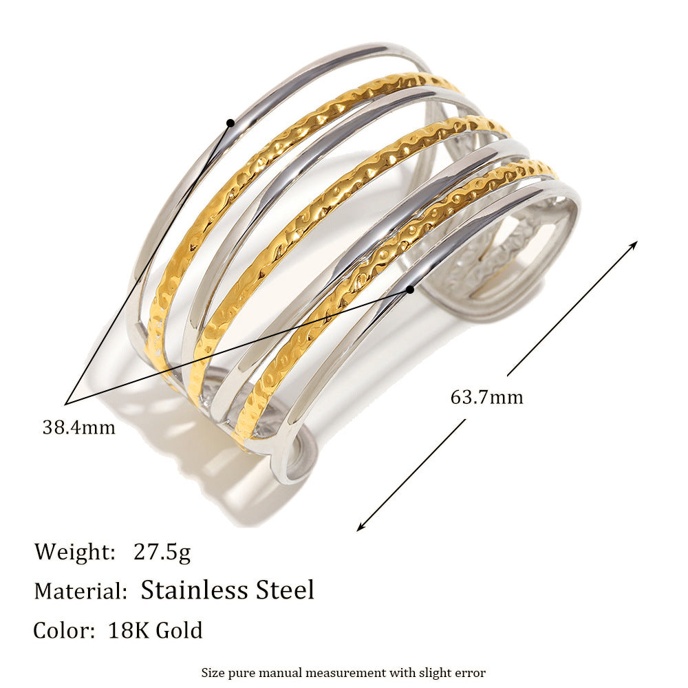 Minimalist Geometric Stainless Steel Plated 18K Gold Multi-Layer Line Bracelet for Women