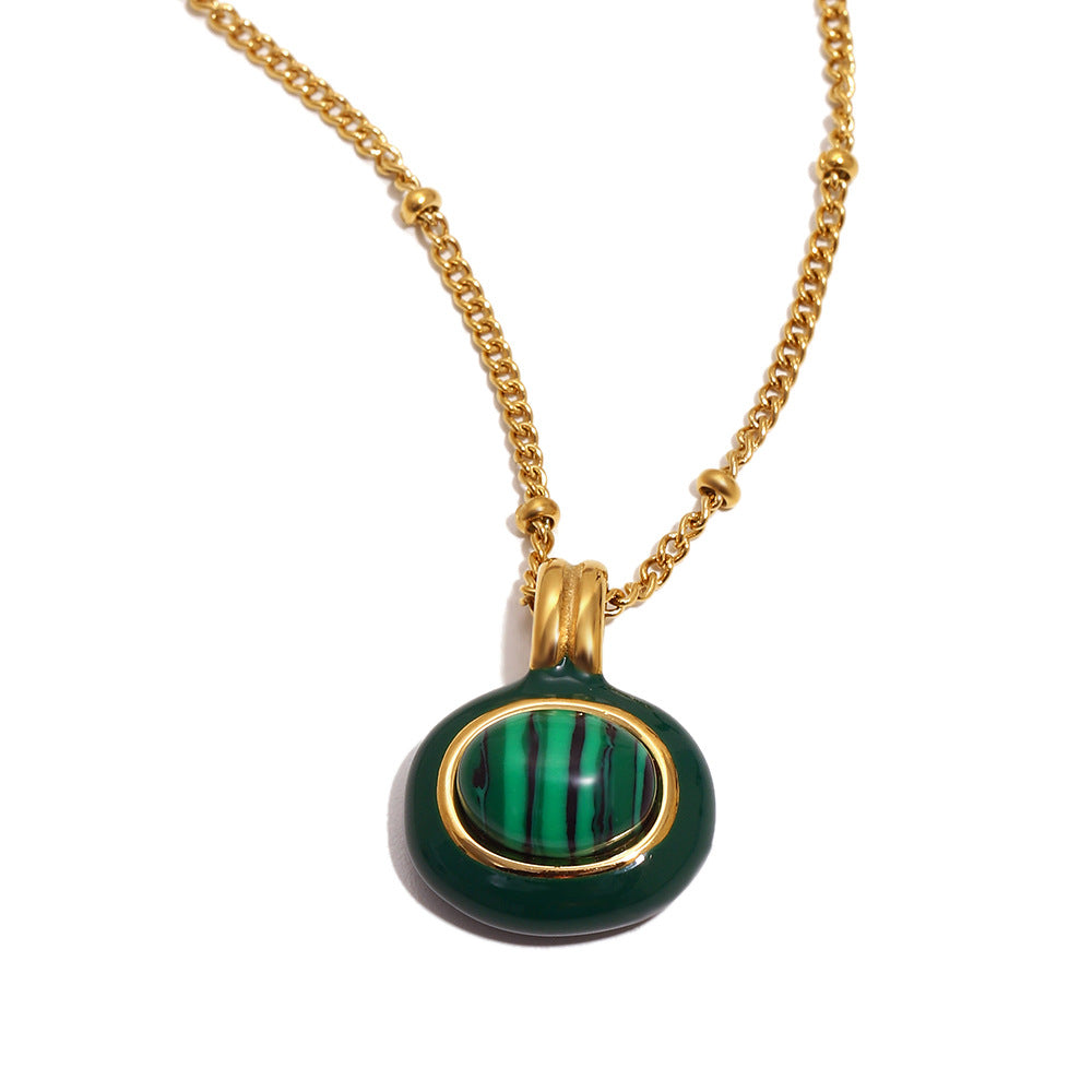 Elegant Vintage 18K Gold Plated Stainless Steel Round Geometric Pendant Necklace for Women