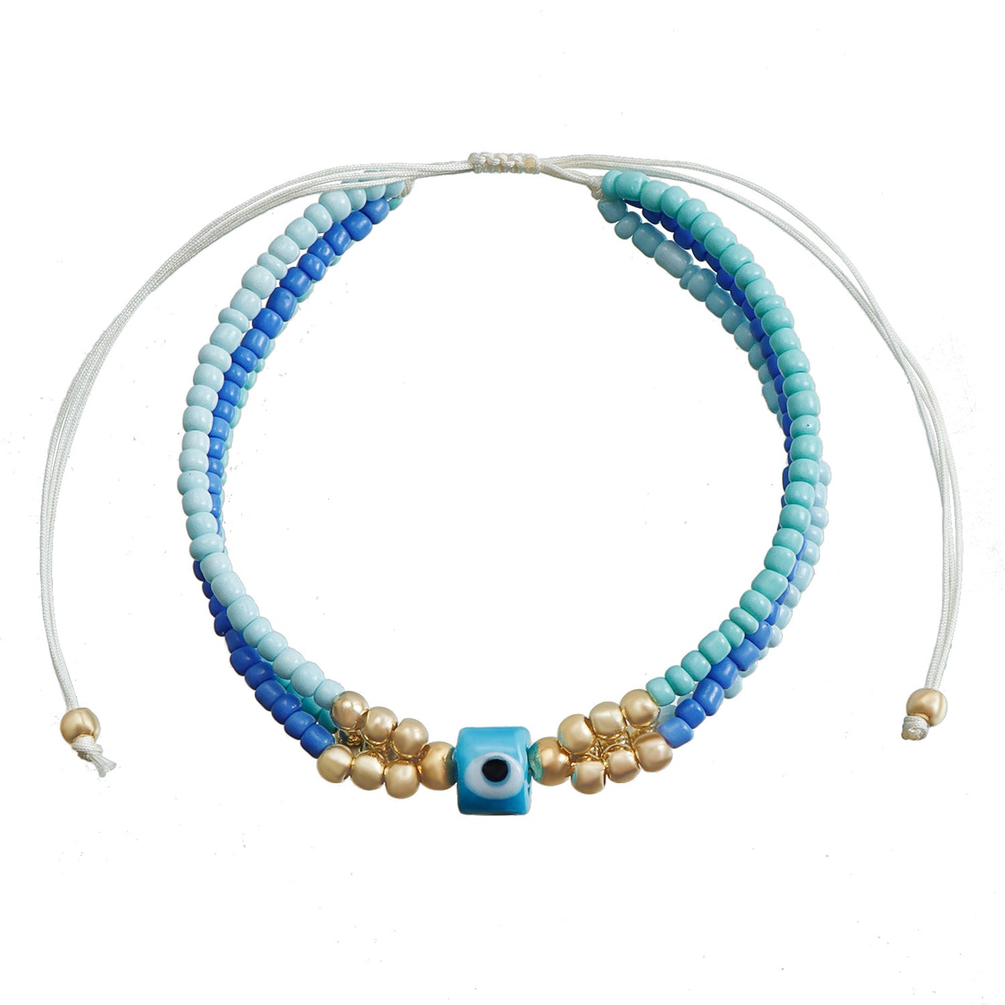 Elegante bracciale da donna in metallo galvanizzato a forma di occhio con intreccio di perline colorate