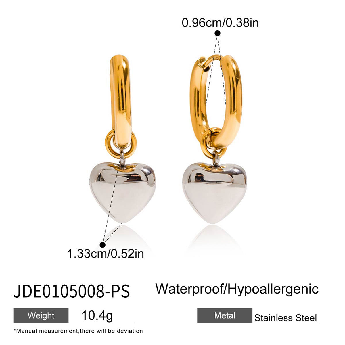 Orecchini minimalisti in acciaio inossidabile a forma di cuore con finitura galvanica da donna