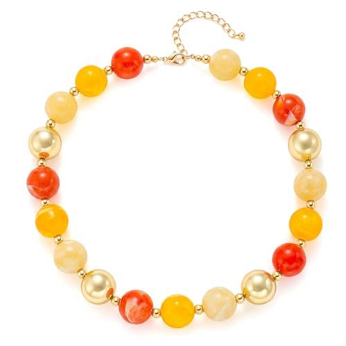 Casual Round Acrylic Bead Necklace Polished Ball Chain Women's Fashion Choker