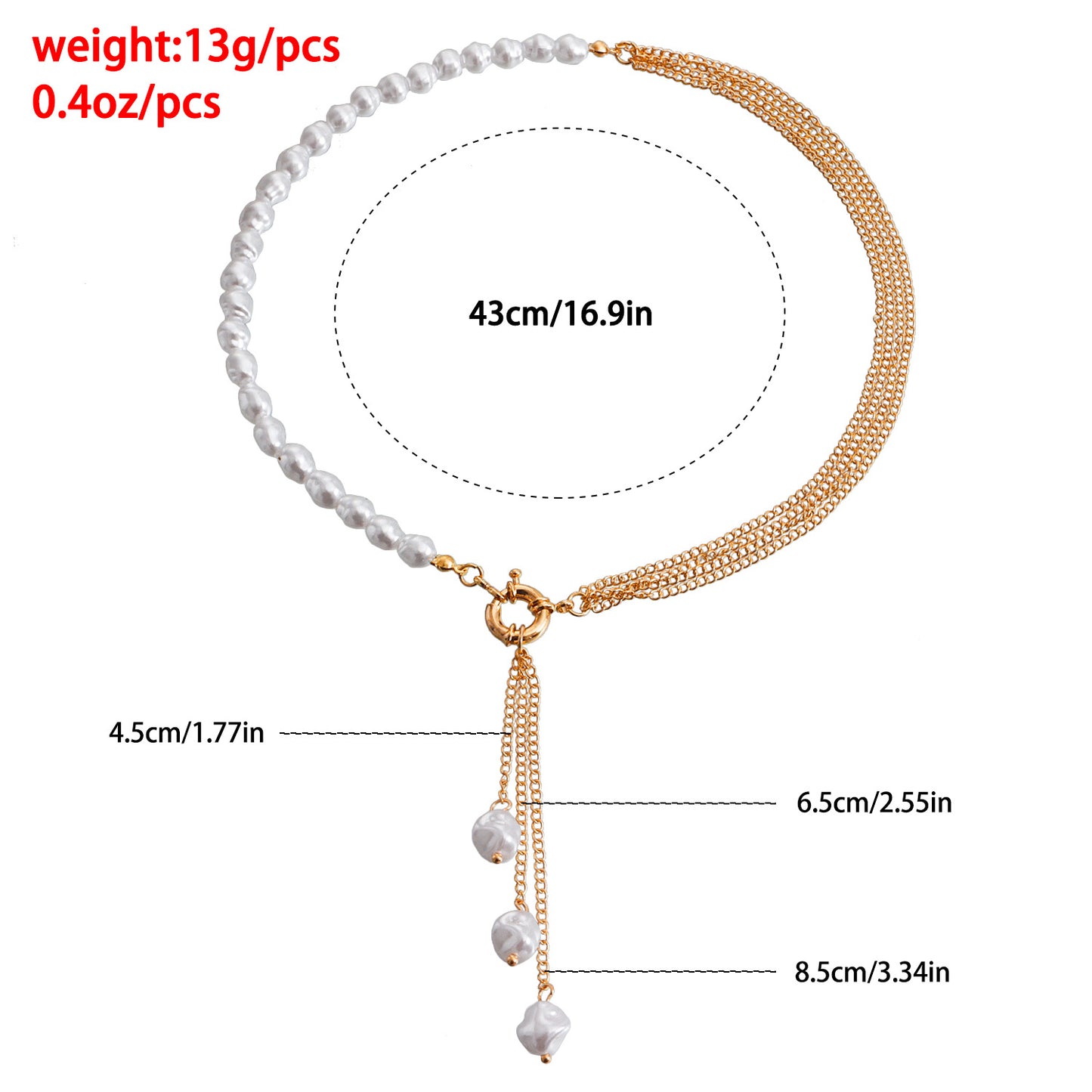 Asymmetrical Geometric Pendant Necklace with Pearl-Effect Tassels and Plated Alloy Chain for Women