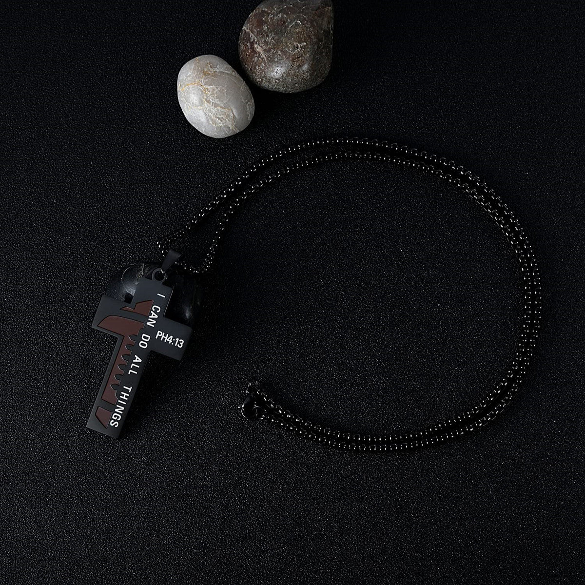 Punk Hip-Hop Stainless Steel Cross Pendant Necklace with Enamel Coloring for Men
