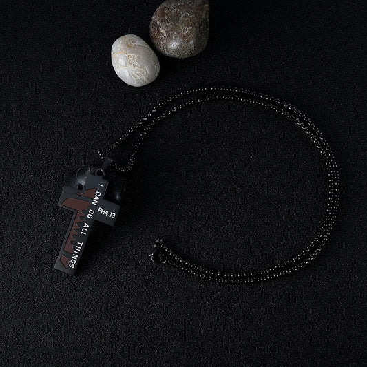 Collar con colgante de cruz de acero inoxidable Punk Hip-Hop con esmalte para hombre