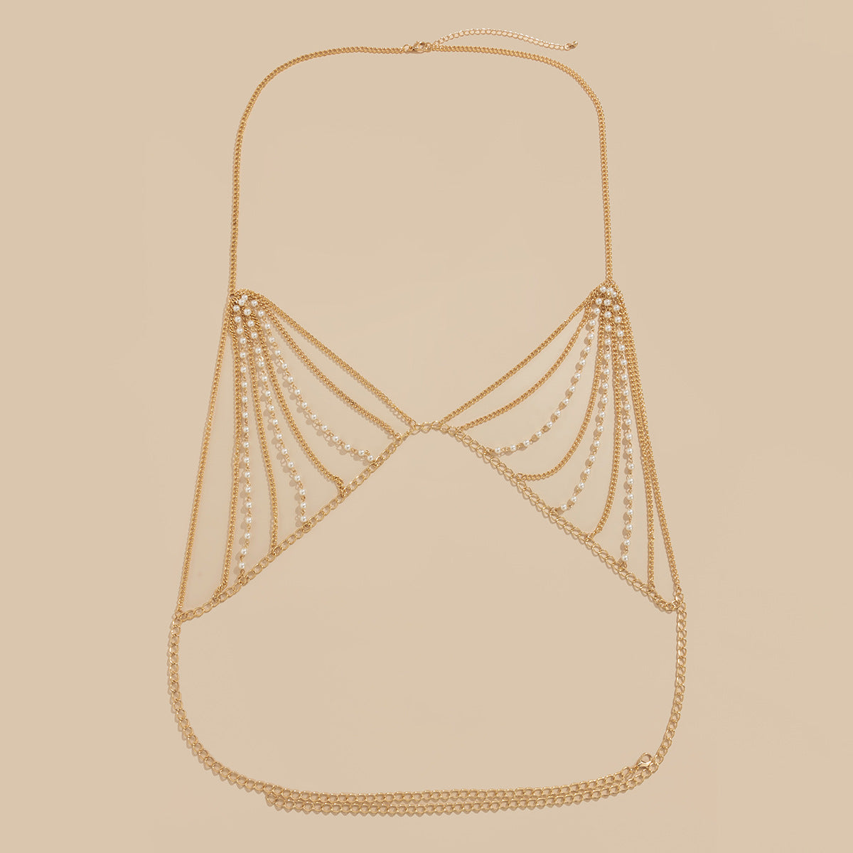 Minimalist Plated Alloy Body Chain with Faux Pearl Inlay for Women