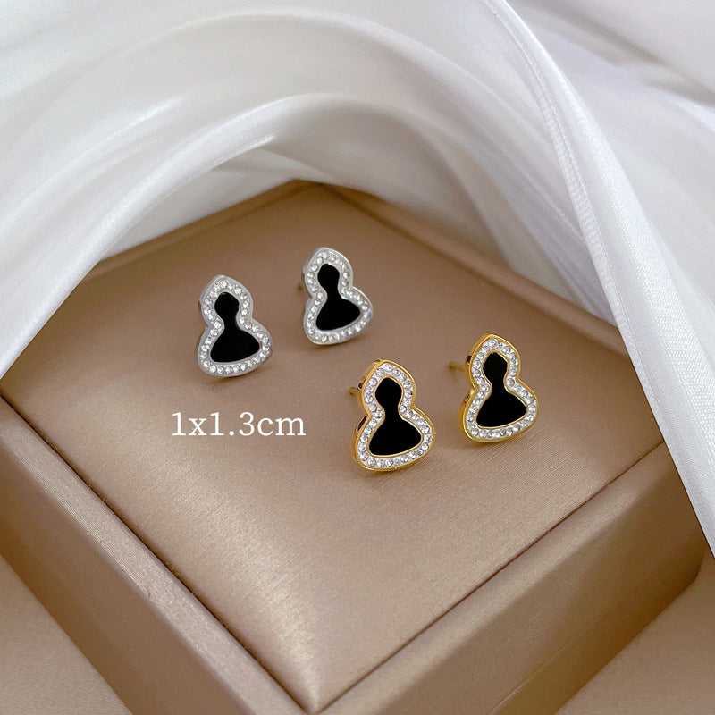 Minimalist Full-Zircon Geometric Titanium Steel Earrings for Women