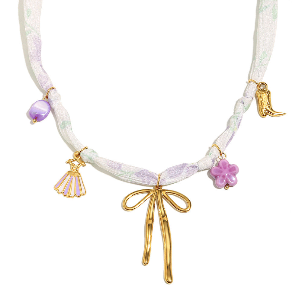 Fashionable OL Style Butterfly Bow Pendant Necklace for Women in Stainless Steel with Plated Finish