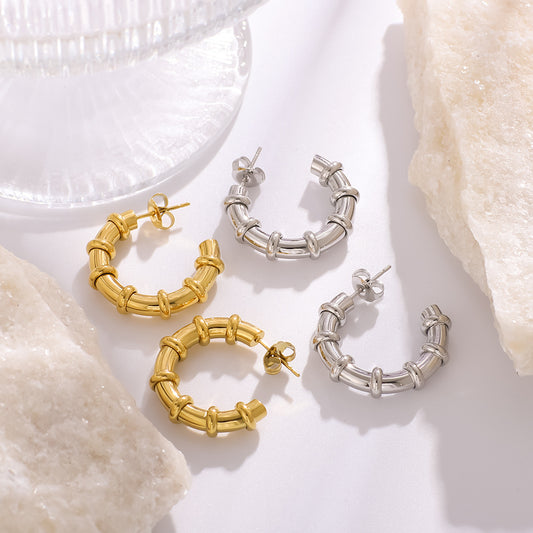 Minimalist Geometric Stainless Steel Hoop Earrings with 18K Gold Plating for Women