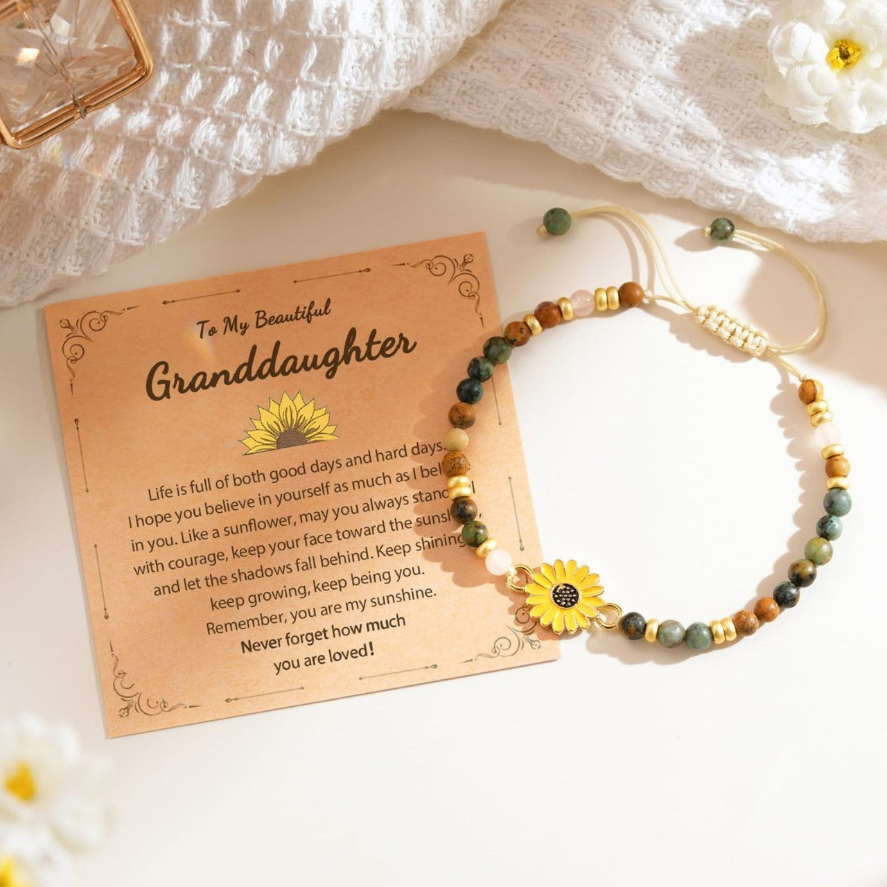 Sweet Geometric Sunflower Turquoise Pendant Stainless Steel Bracelet Unisex