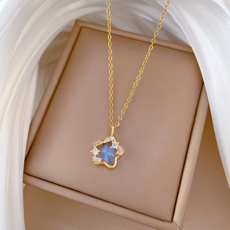 Cartoon Style Star-Shaped Stainless Steel Necklace with Full Rhinestone Inlay for Women and Men, Delicate Clavicle Chain