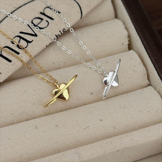 Minimalist Heart-Shaped 925 Sterling Silver Necklace with Gold Plating and Tulip Motif on Snake Chain