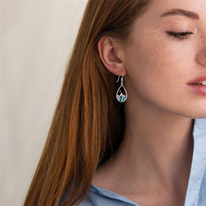 Minimalist Mustard Seed Abalone Shell Hook Earrings for Women in Stainless Steel with Polished Finish