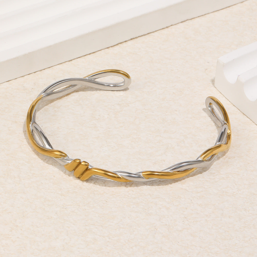 Elegant 18K Gold Plated Stainless Steel Geometric Knot Bangle