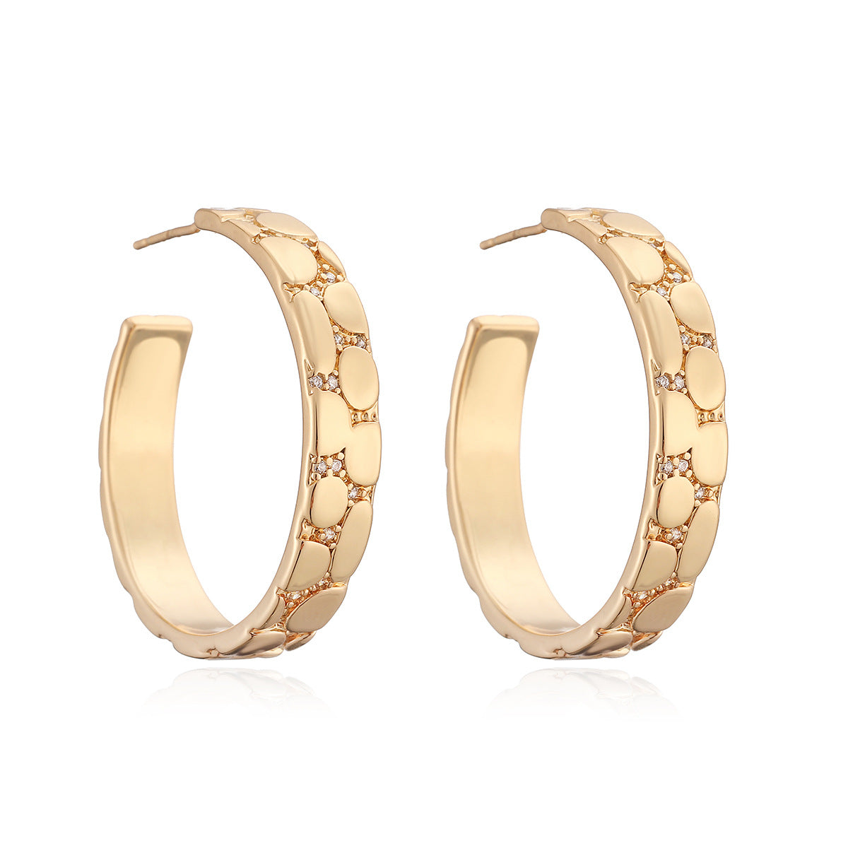 Vintage Geometric Brass Gold Plated Hoop Earrings with Cubic Zirconia for Women