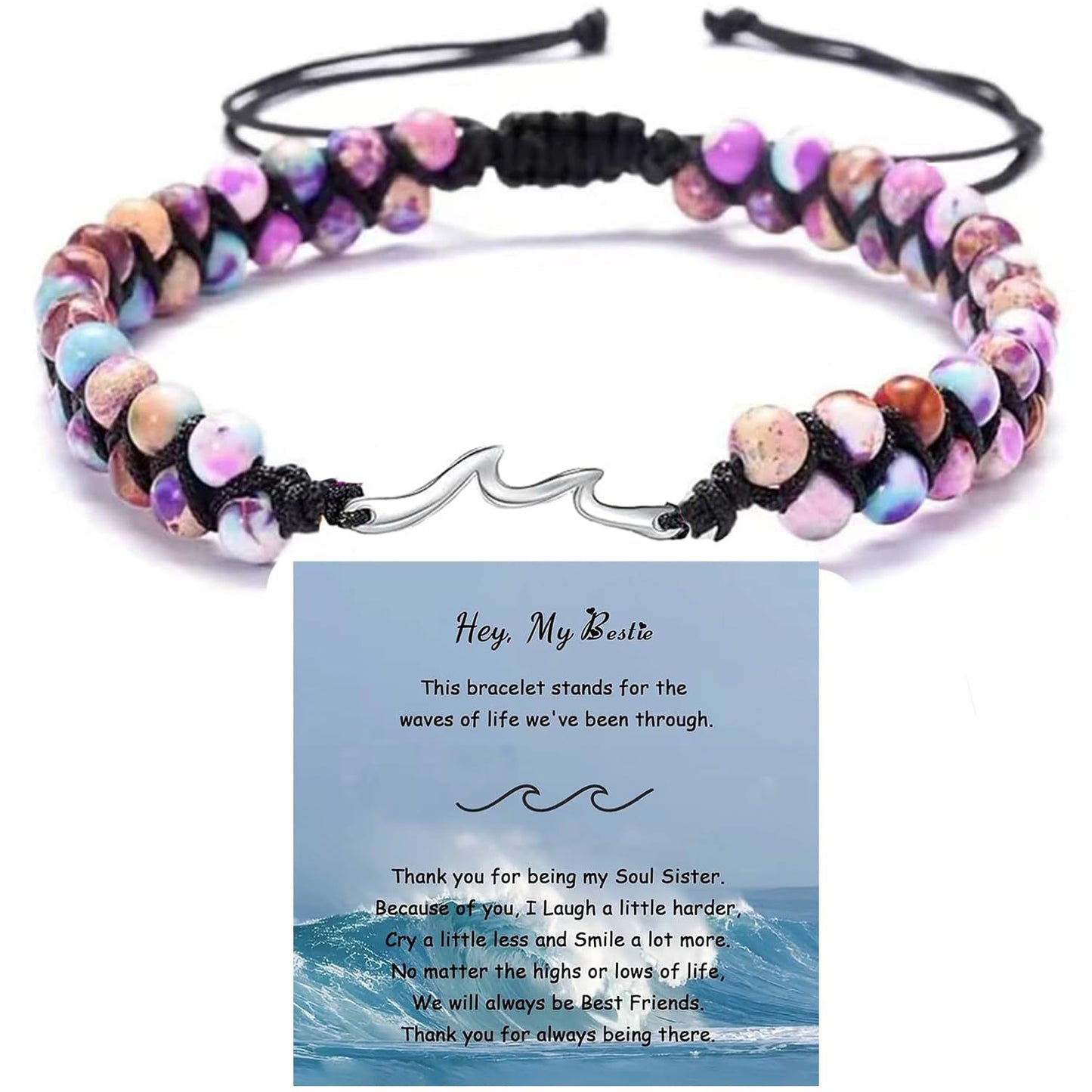 Handmade Double Layer Heart Shape Gemstone Beaded Bracelet Unisex Fashion Jewelry