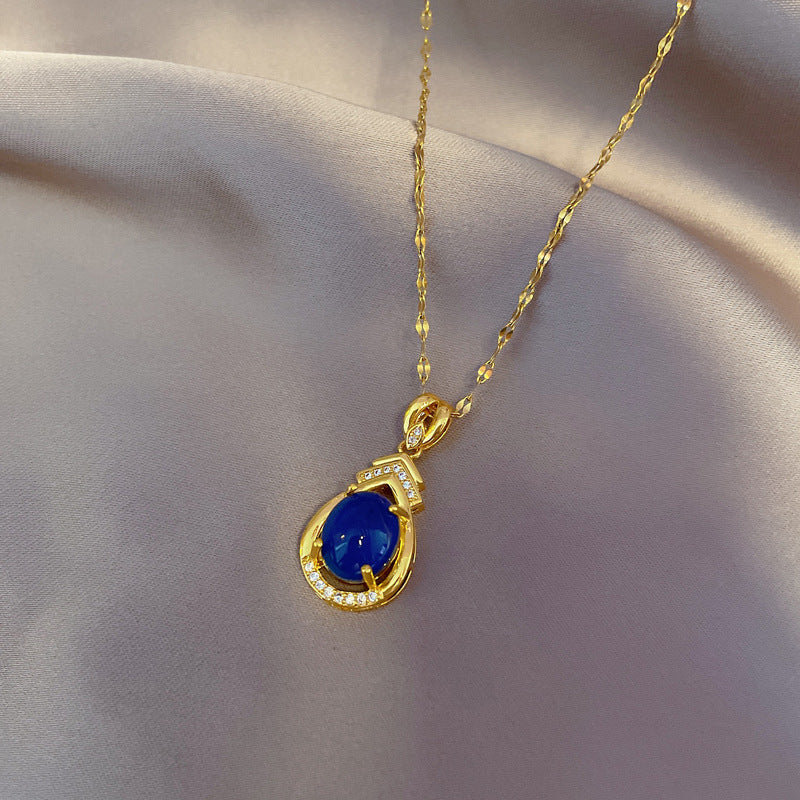 Sweet Teardrop Geometric Titanium Steel Necklace with Rhinestone Inlay and Brass Pendant for Unisex