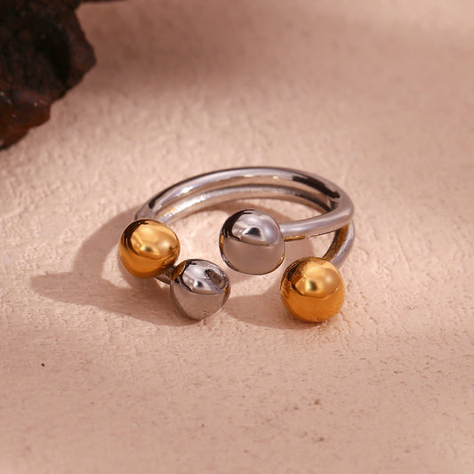 Creative Geometric Stainless Steel Ring with 18K Gold Plating and Floral Heart Design for Women