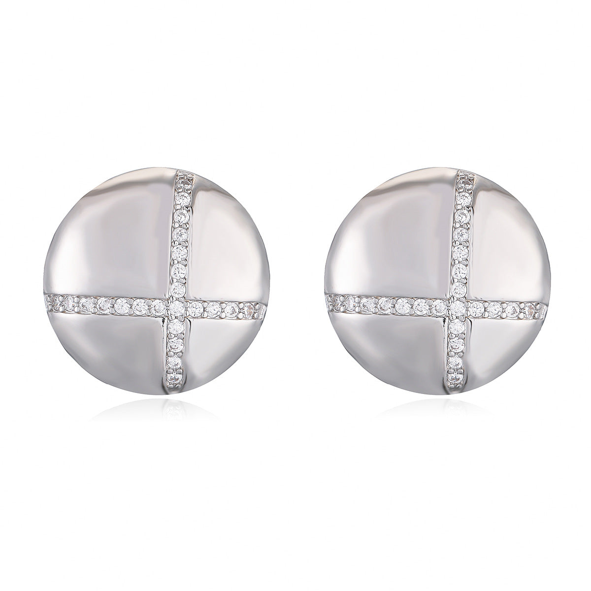 Orecchini a perno geometrici minimalisti da donna con base in rame placcato in oro 18 carati e zirconi micropavé