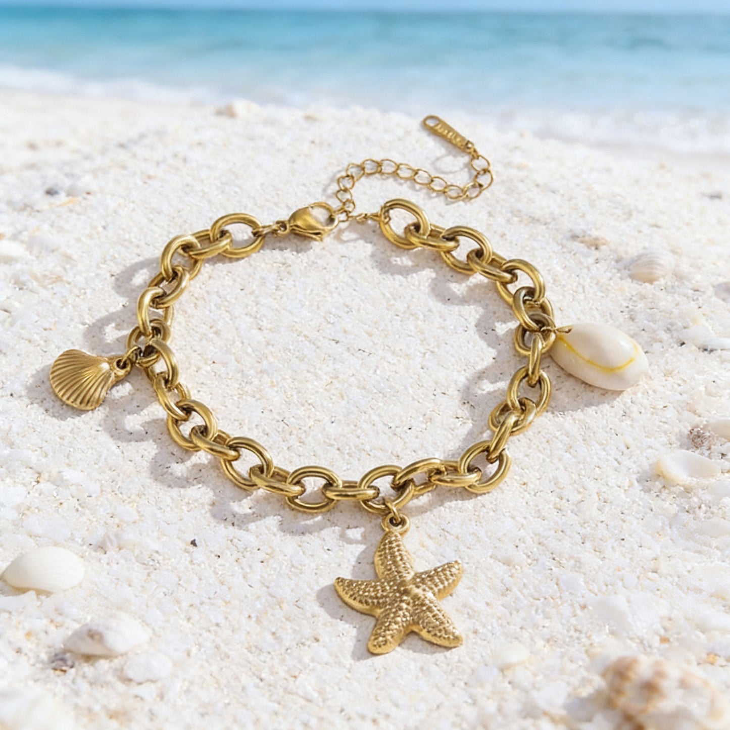 Elegant Stainless Steel Starfish and Shell Bracelet Plated Beach Style Jewelry for Women