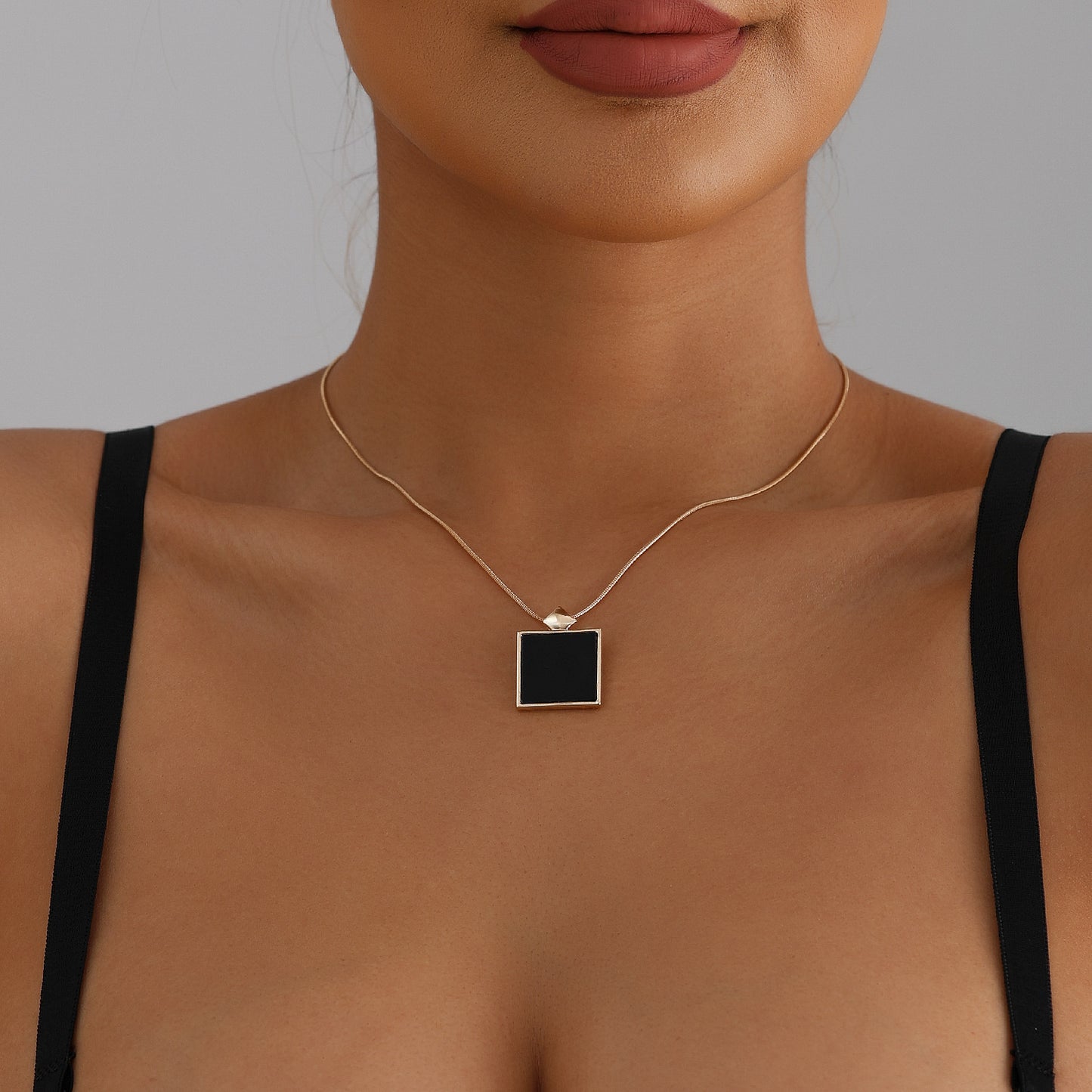 Geometric Square Pendant Clavicle Necklace in Alloy with Electroplating Finish for Women