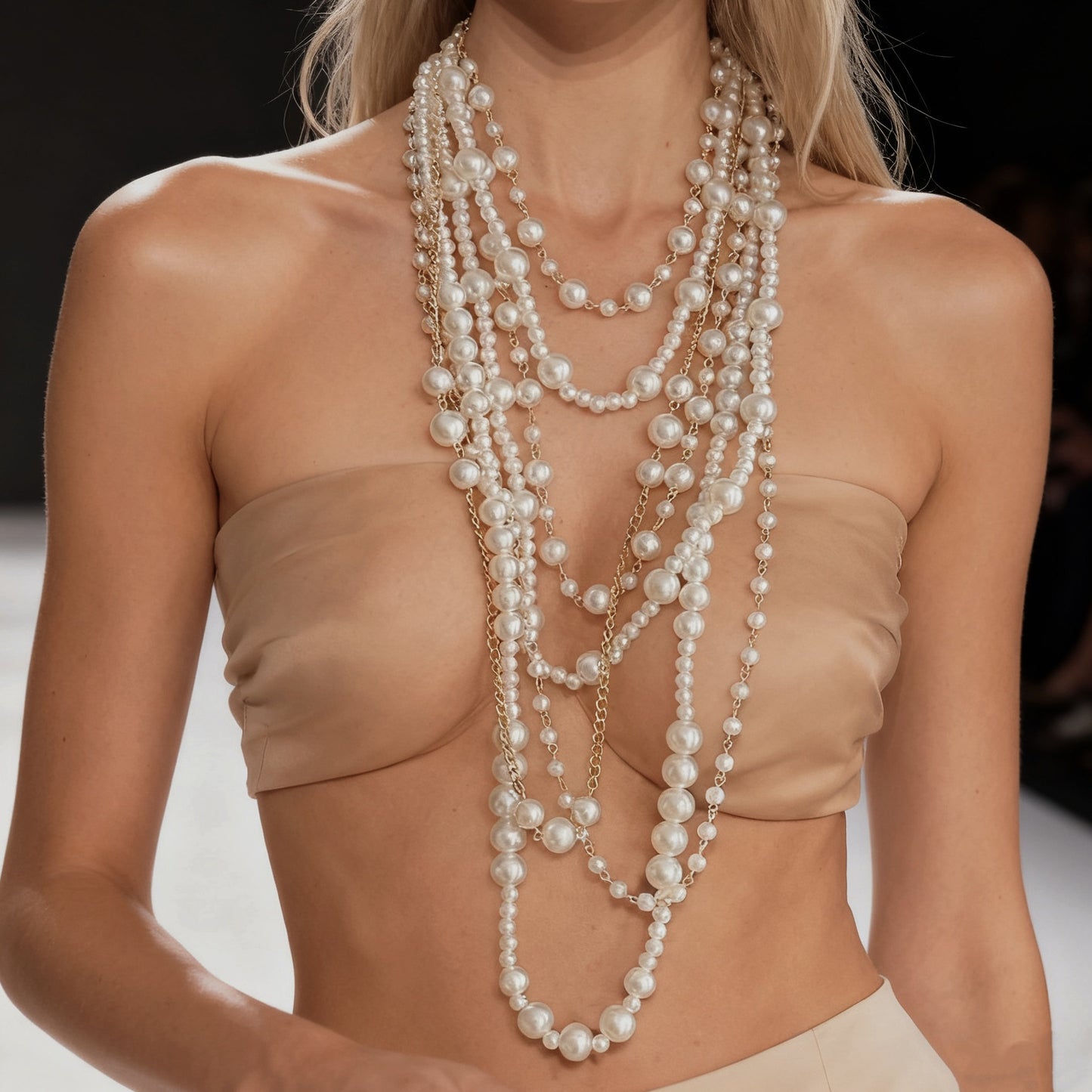 Luxury Elegant Handmade Multi-Layer Alloy Body Chain with Round Imitation Pearl Beads