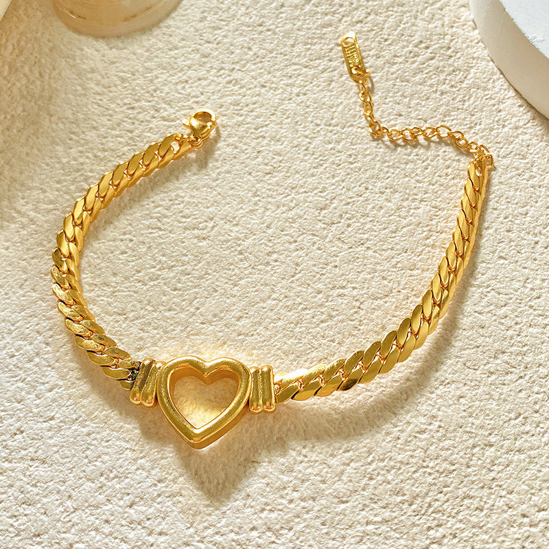 Minimalist Gold Plated Titanium Steel Heart Necklace Unisex Hollow Design