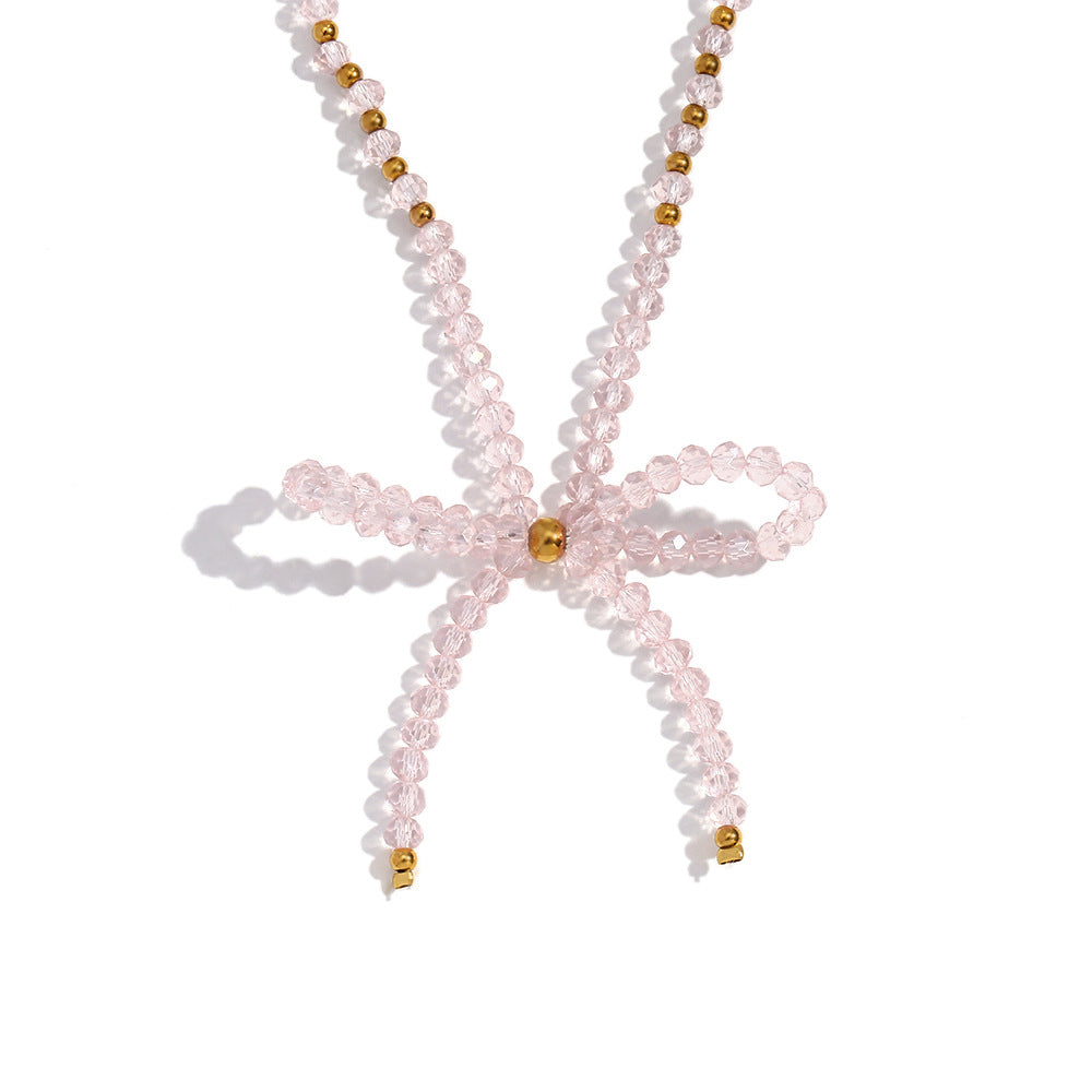 Elegante collar con colgante de titanio en forma de lazo con cuentas de acero inoxidable galvanizadas para mujer