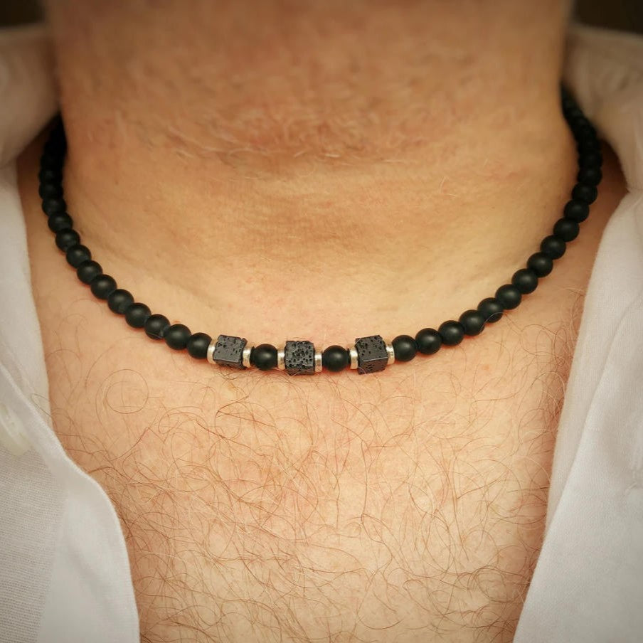 Hip-hop Vintage Geometric Round Matte Stainless Steel Necklace with Acrylic Beads for Unisex