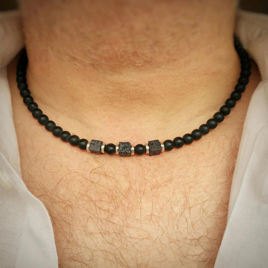 Hip-hop Vintage Geometric Round Matte Stainless Steel Necklace with Acrylic Beads for Unisex