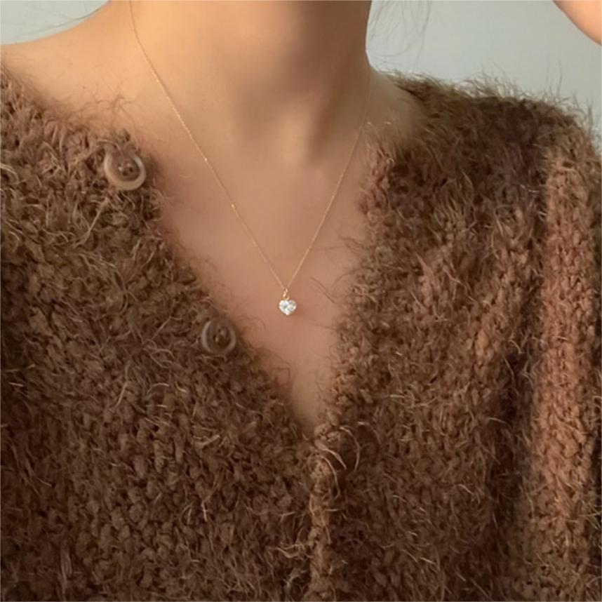 Collana Minimalista a Cuore in Argento Sterling 925 con Strass e Catena a Croce, Stile Fresco e Dolce di Ispirazione Coreana