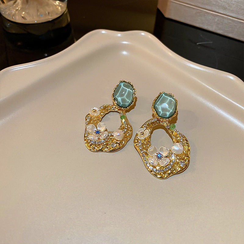 Minimalist Geometric Drop Earrings with Zircon and Pearl Accents in Gold-Plated Copper and 925 Sterling Silver Posts