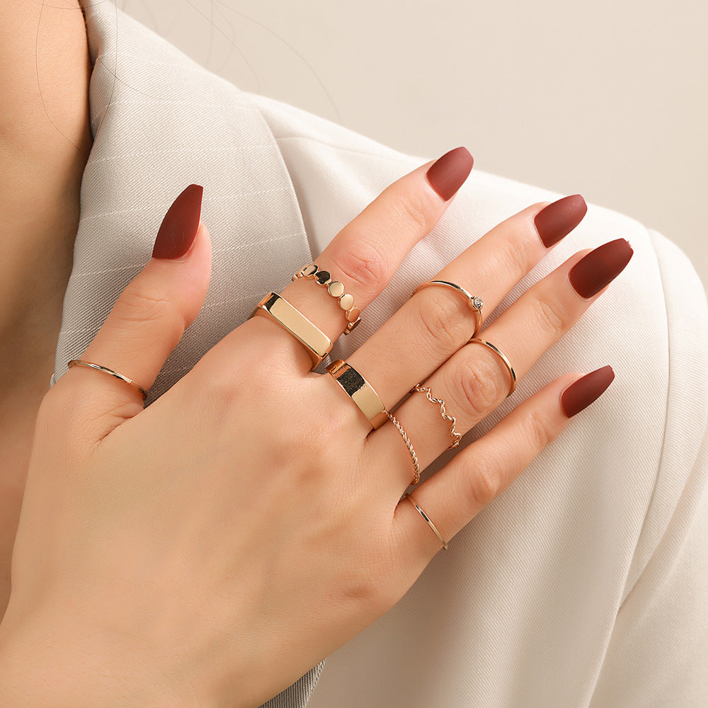 Geometric Rhinestone Inlay Plated Alloy Ring Set for Women