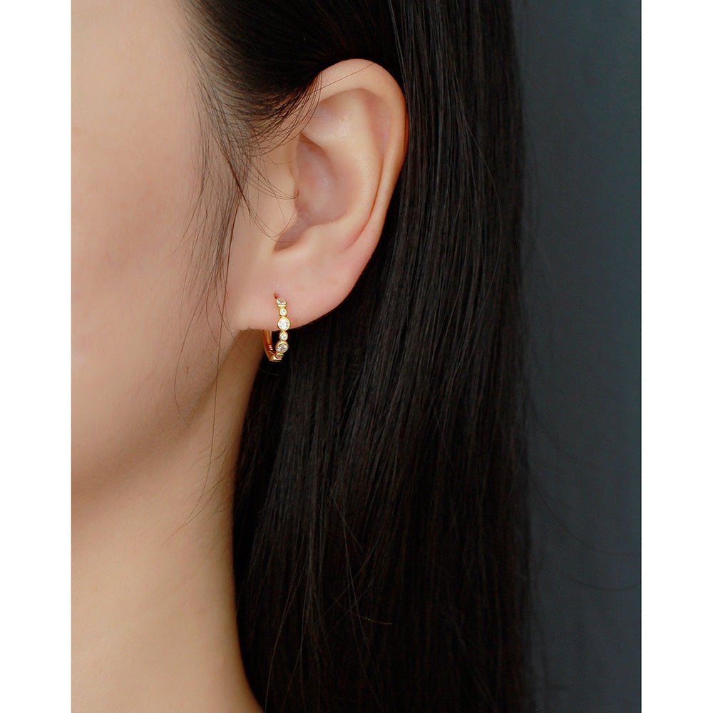 Orecchini a cerchio da donna minimalisti in argento sterling 925, geometrici, rotondi, con diamante intarsiato