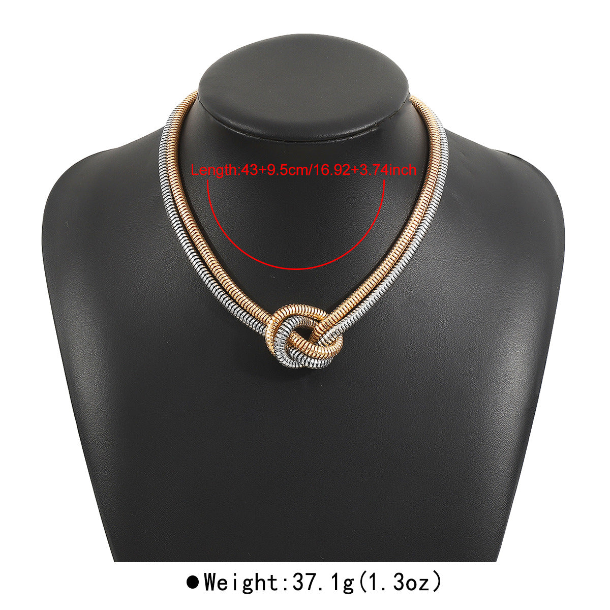 Set collana e bracciale hip hop vintage personalizzato a nodo ritorto invecchiato con placcatura in metallo bicolore